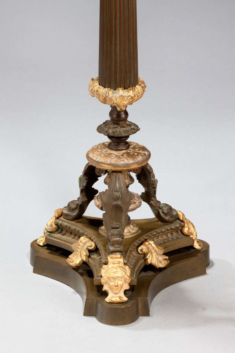 Pair of Bronze and Gilt Bronze Candelabra In Good Condition For Sale In Peterborough, Northamptonshire