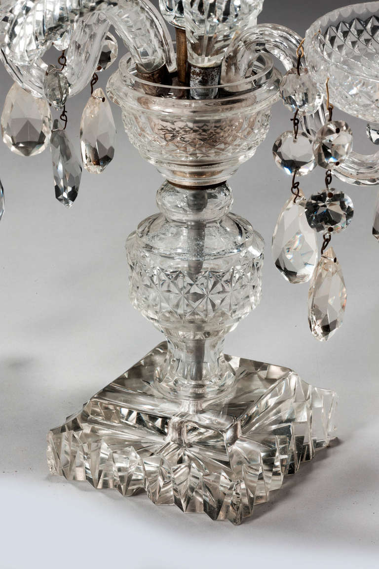 Pair of Late Regency Cut Glass Candelabra In Good Condition In Peterborough, Northamptonshire