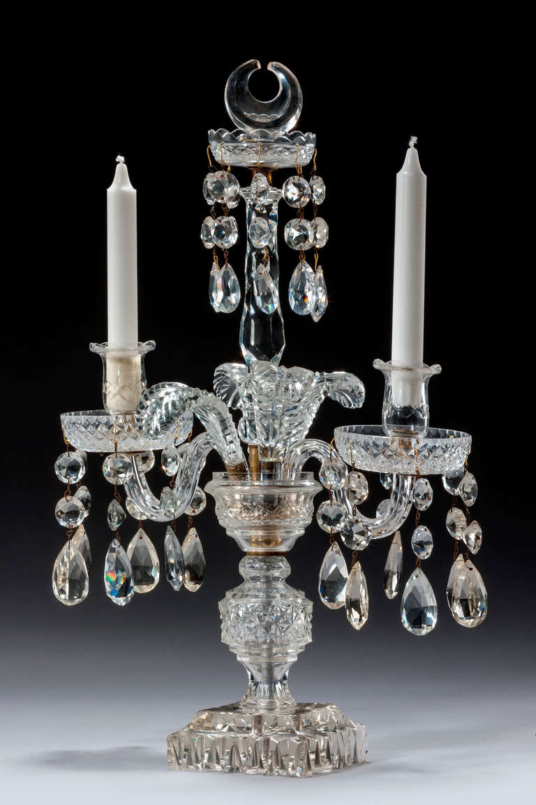 19th Century Pair of Late Regency Cut Glass Candelabra
