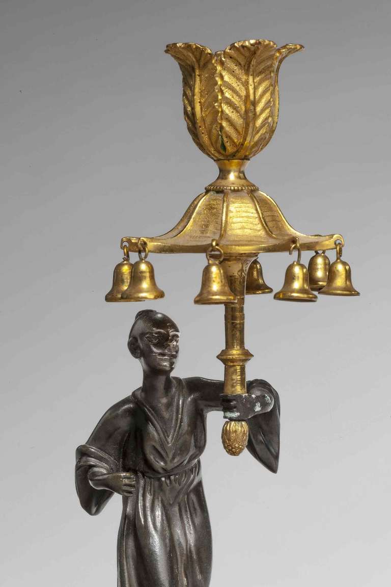 19th Century Pair of Regency Period Gilt Bronze Candlesticks For Sale