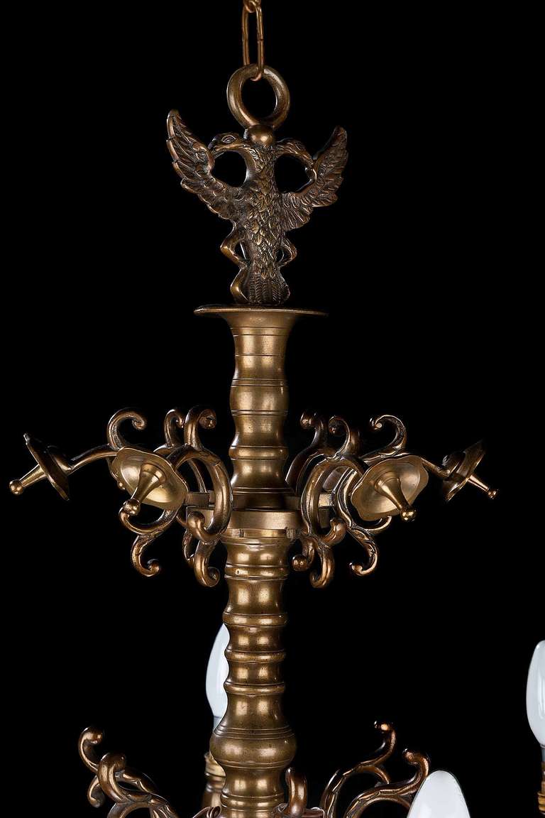 Bronze 17th Century Design Six-Arm Chandelier For Sale