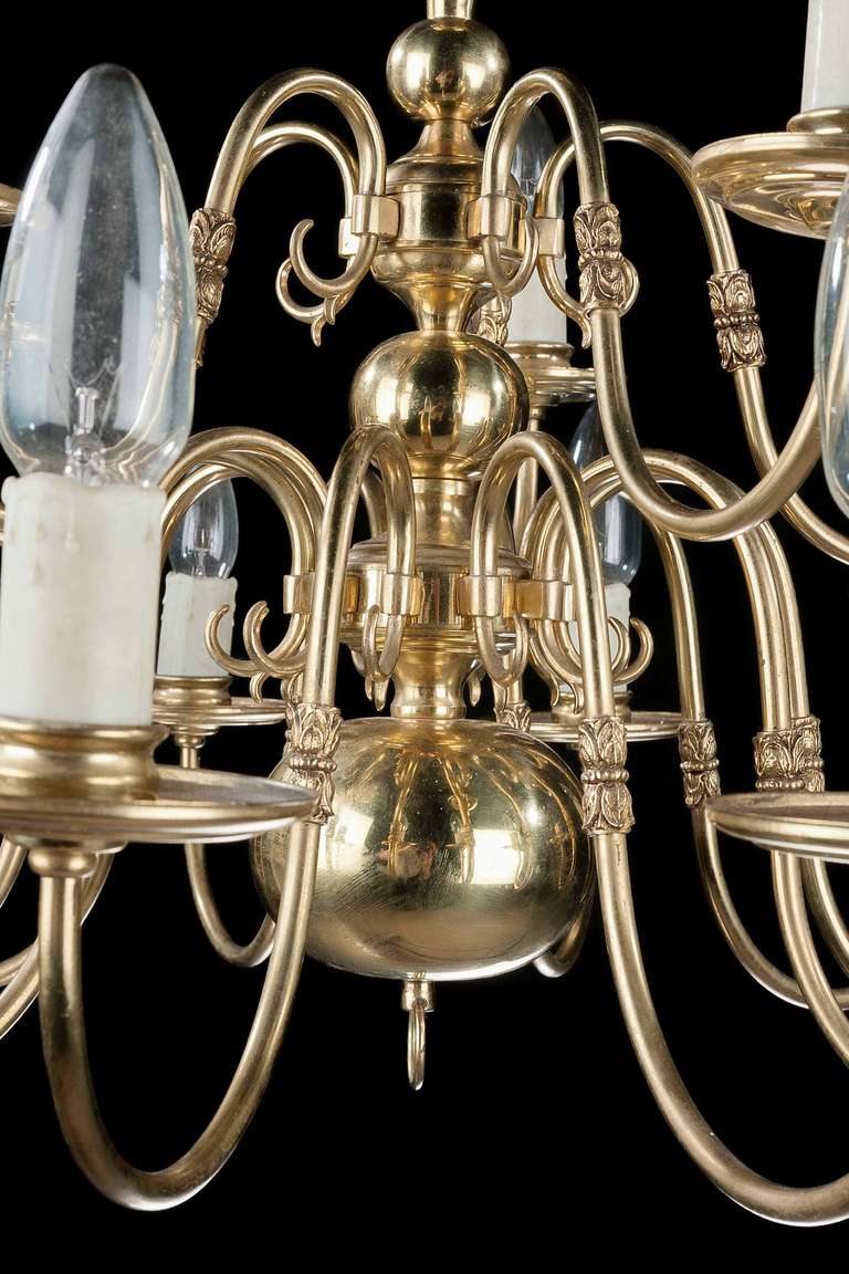 20th Century Twelve-Arm, Tiered Brass Chandelier