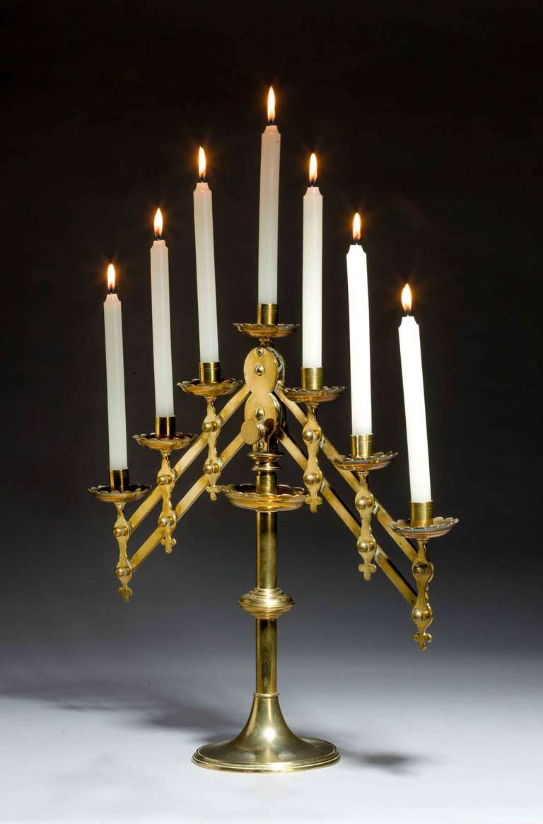 British 19th Century Adjustable Brass Menorah