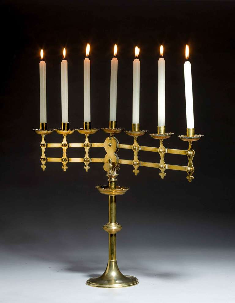 19th Century Adjustable Brass Menorah In Excellent Condition In Peterborough, Northamptonshire