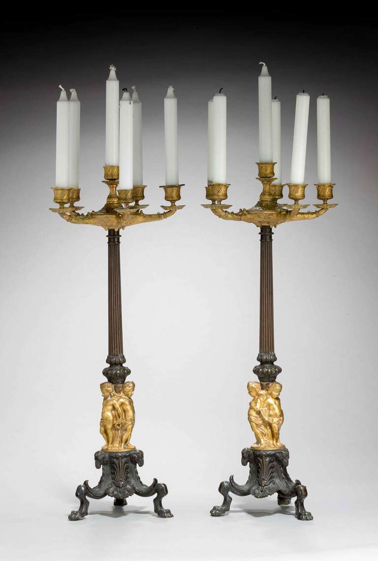 British Pair of 19th Century, Six-Arm Candelabras For Sale