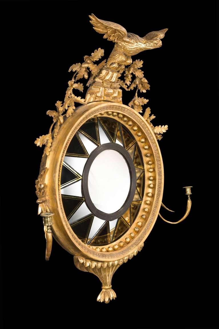 English Regency Period Giltwood Convex Mirror