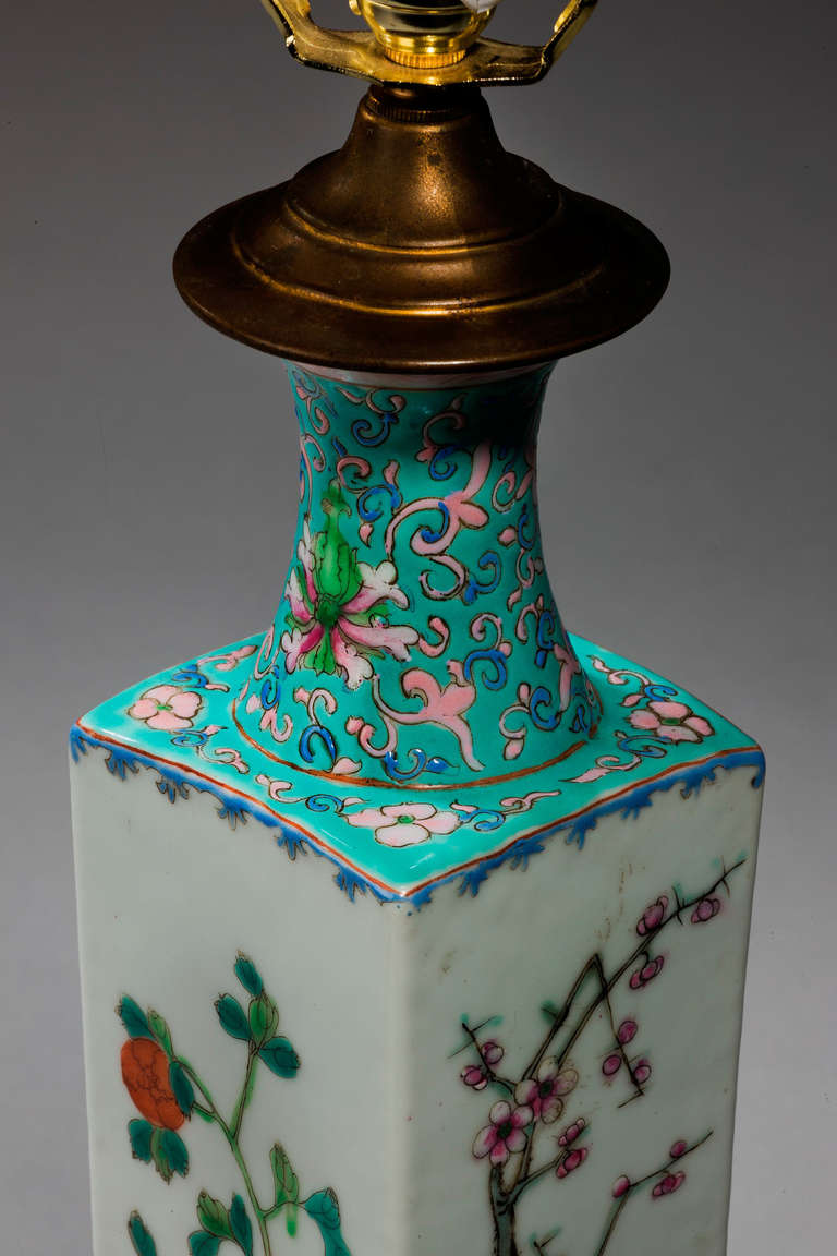 British Late 19th century Canton Porcelain Square Vase Lamp