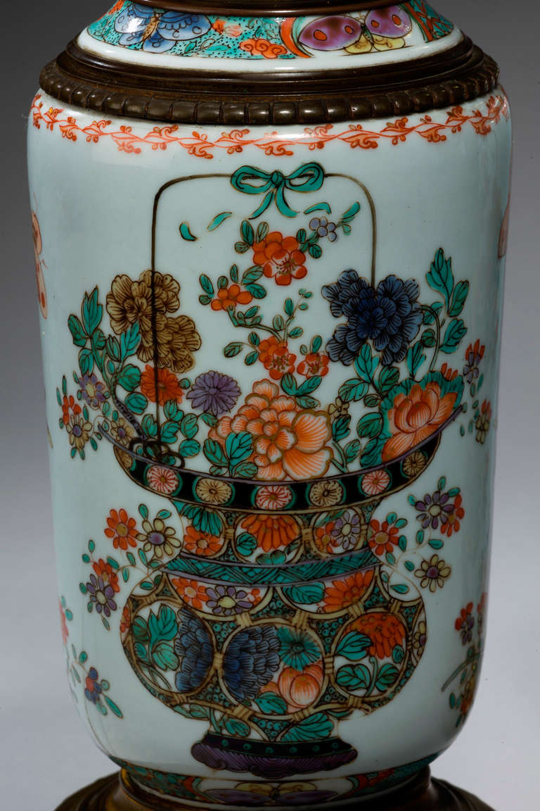 Chinese Pair of late 19th century Cantonese Porcelain Vases Lamps