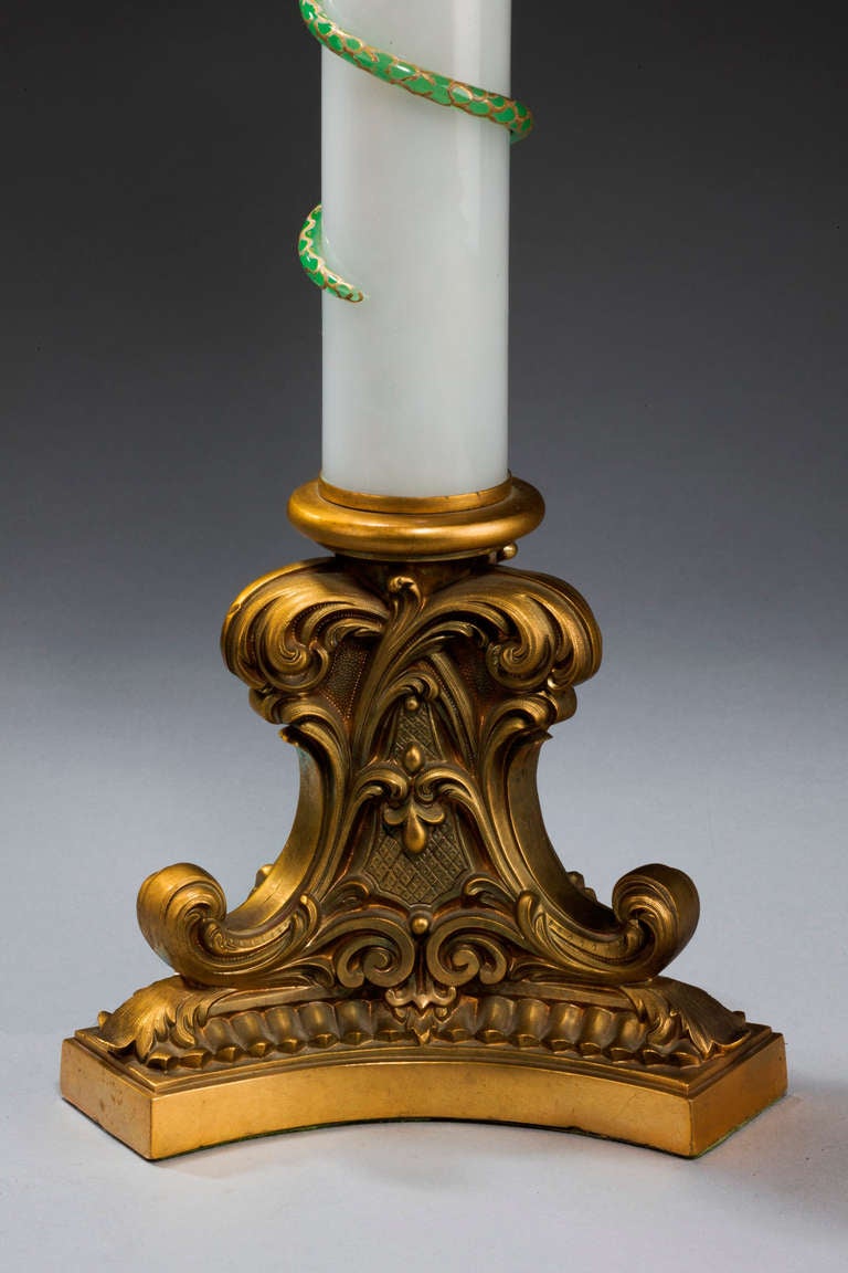 19th Century Late 19th century French Opaline and Bronze Column Lamp