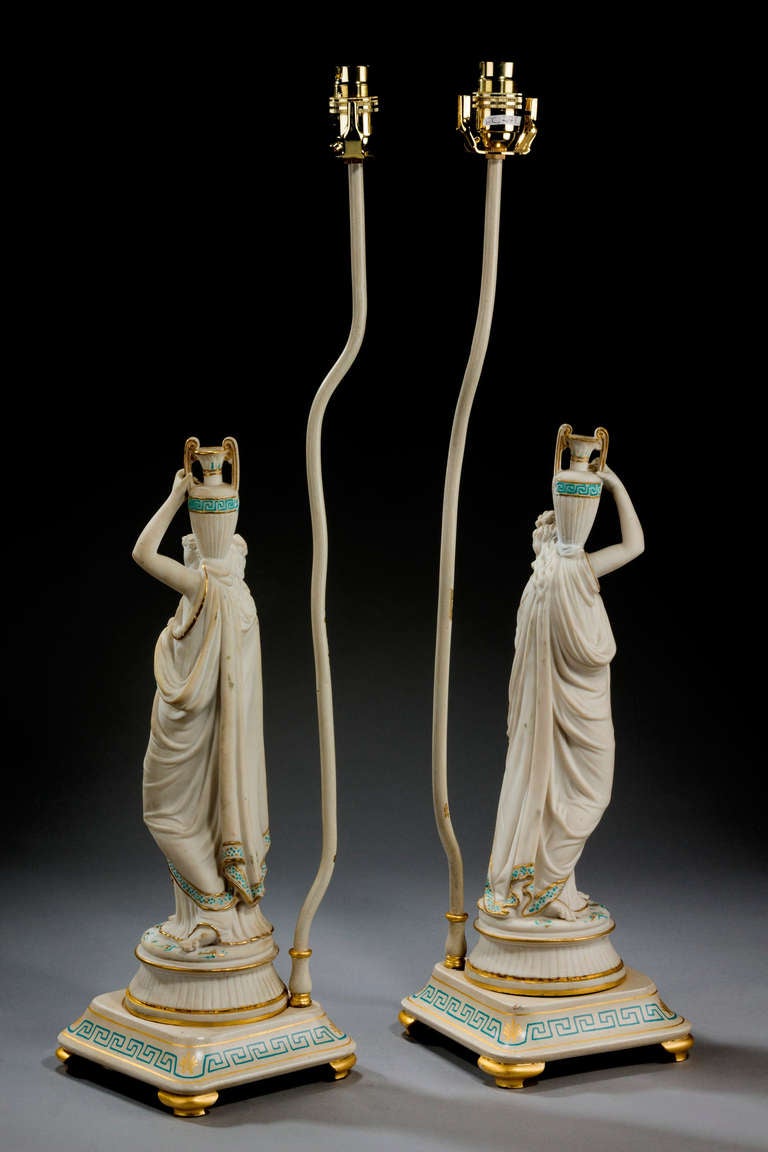 French Pair of late 19th century Parian Neoclassical Lamps For Sale