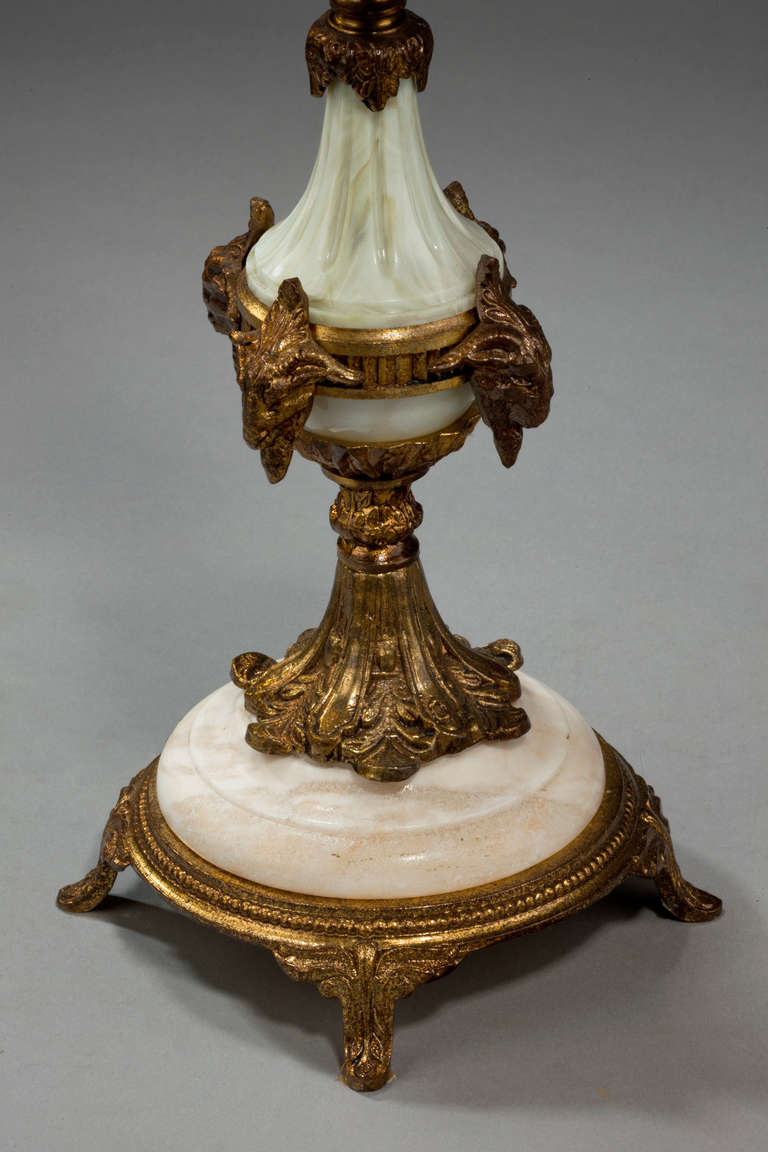 British 1950s Marble and Gilded Metal Lamp