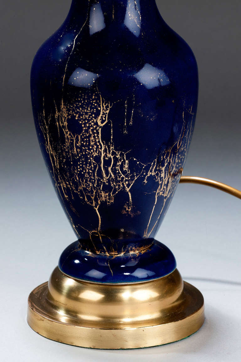 British Late 19th century Single Blue Pottery Lamp
