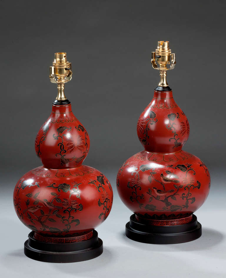 A singel iron red gourd-shape lamps with enameled gilded decoration. Modern.

RR.

Shades are not included in the price of our lamps. We do have a competitively priced range of shades for all of our lamps. Please ask for details with your inquiry or