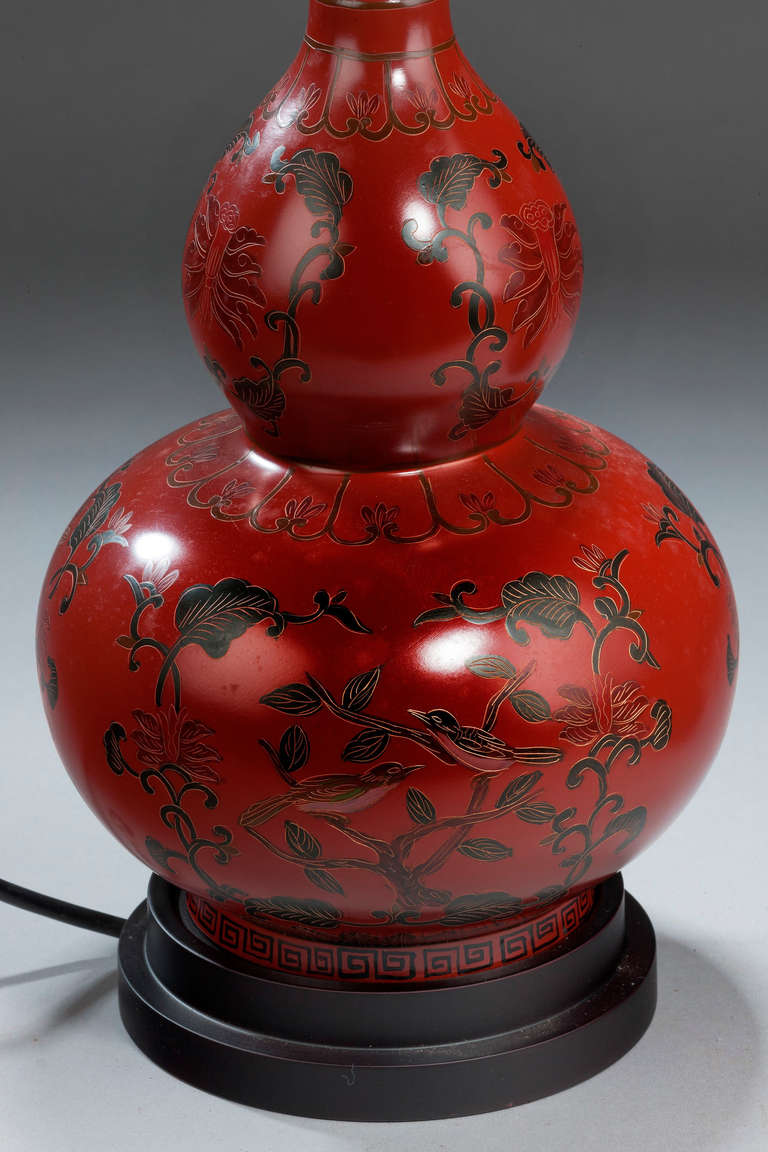 Chinese Late 20th century single Iron Red Gourd-Shaped Lamps