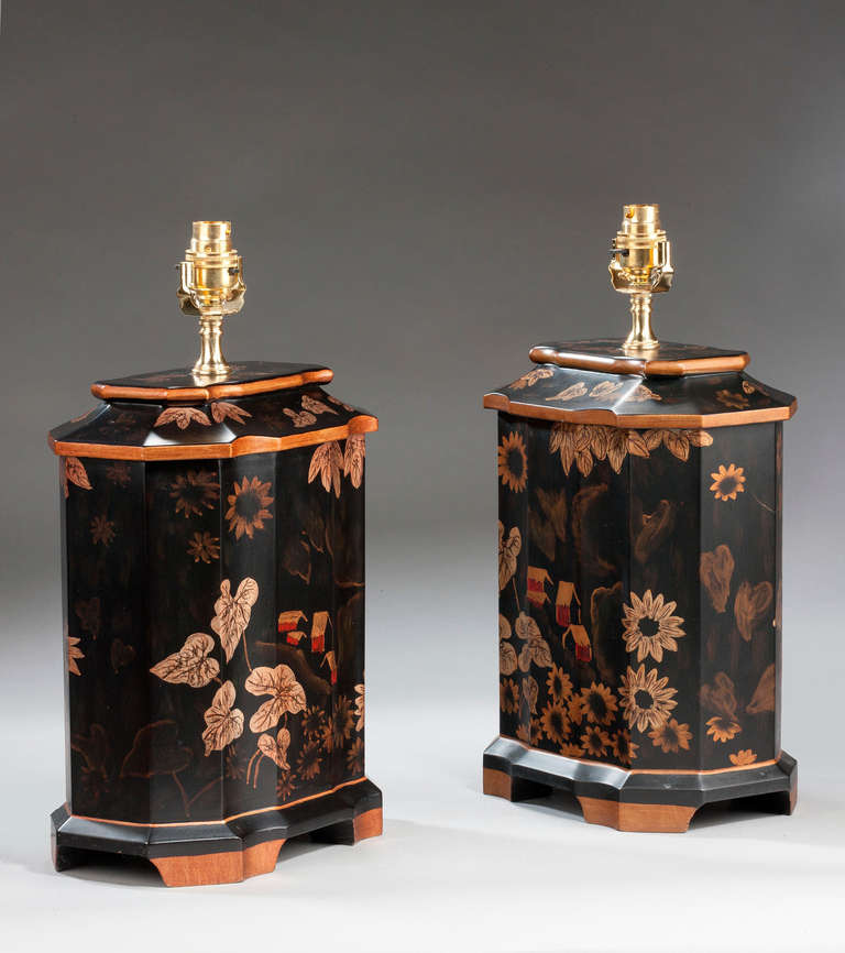 Pair of black ground Lamps in the form of tea jars with softly gilded decoration. Modern.

Shades are not included in the price of our lamps. We do have a competitively priced range of shades for all of our lamps.

RR.