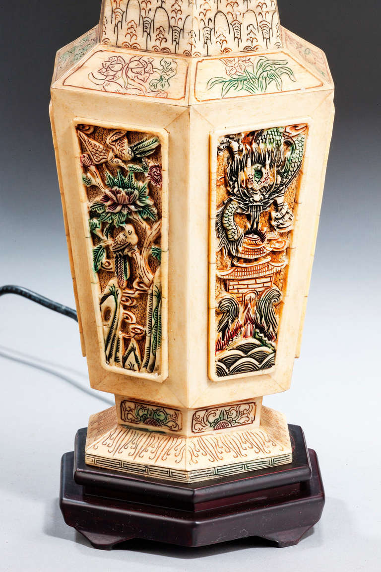 Chinese Pair of Ivorina Hexagonal Lamps