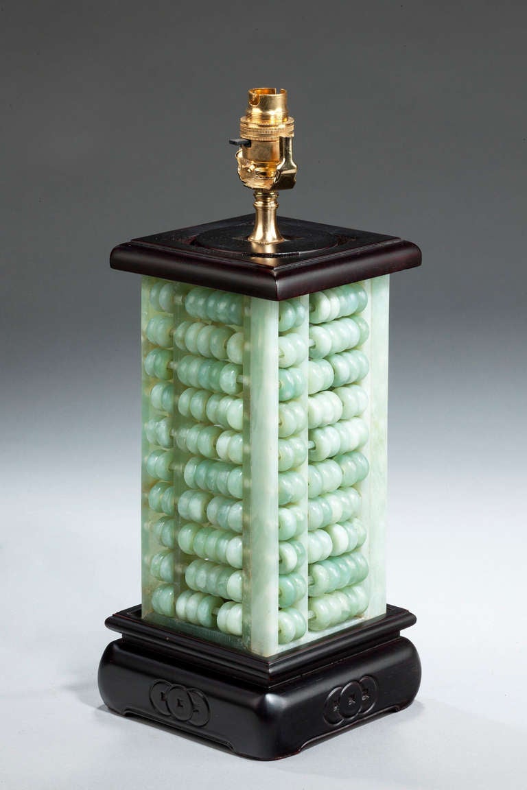 Pair of jade type abacus Lamps. Modern.