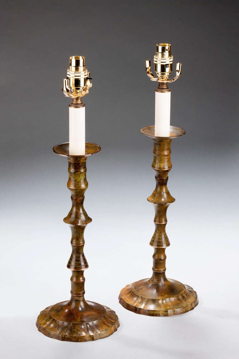 Pair of 'antiqued' brass candlestick Lamps. Modern.

RR