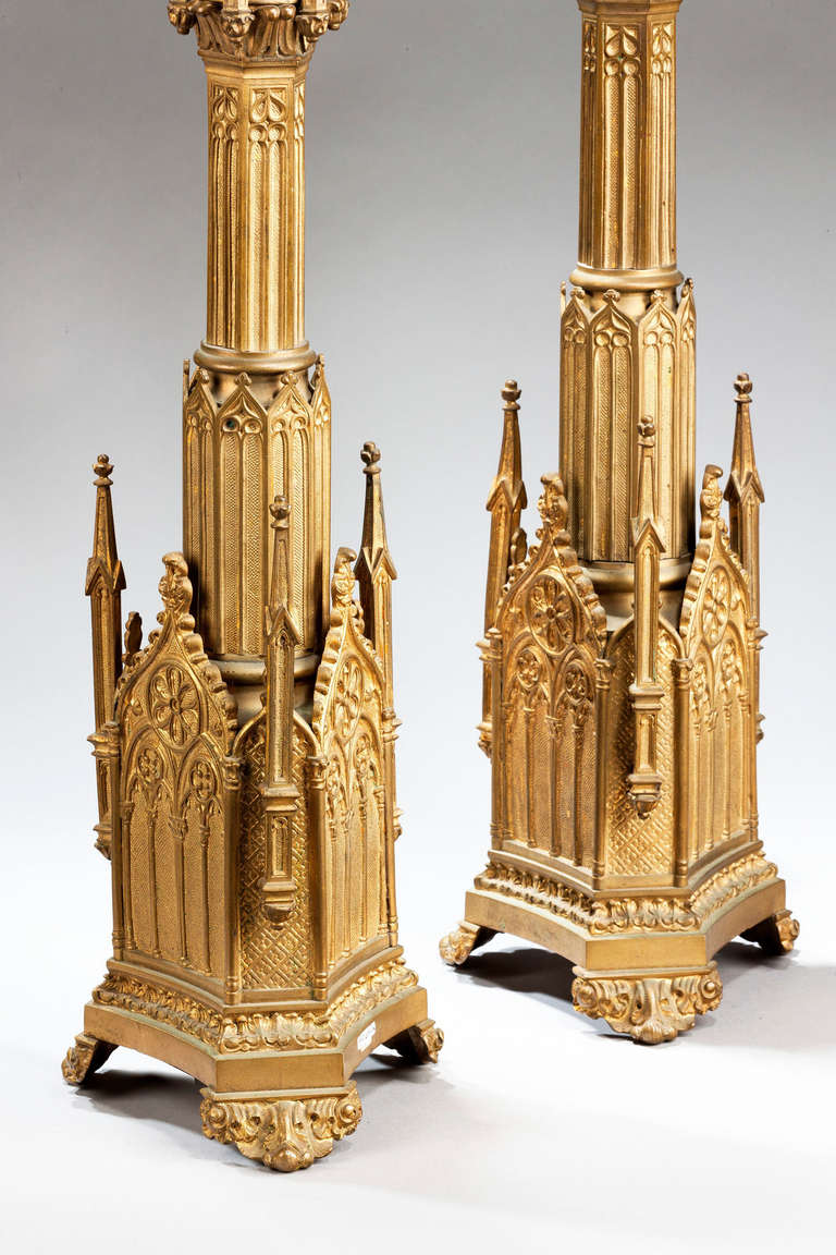 Pair of Gothic gilt bronze lamps.

Shades are not included in the price of our lamps. We do have a competitively priced range of shades for all of our lamps. Please ask for details with your inquiry or order.

RR.
