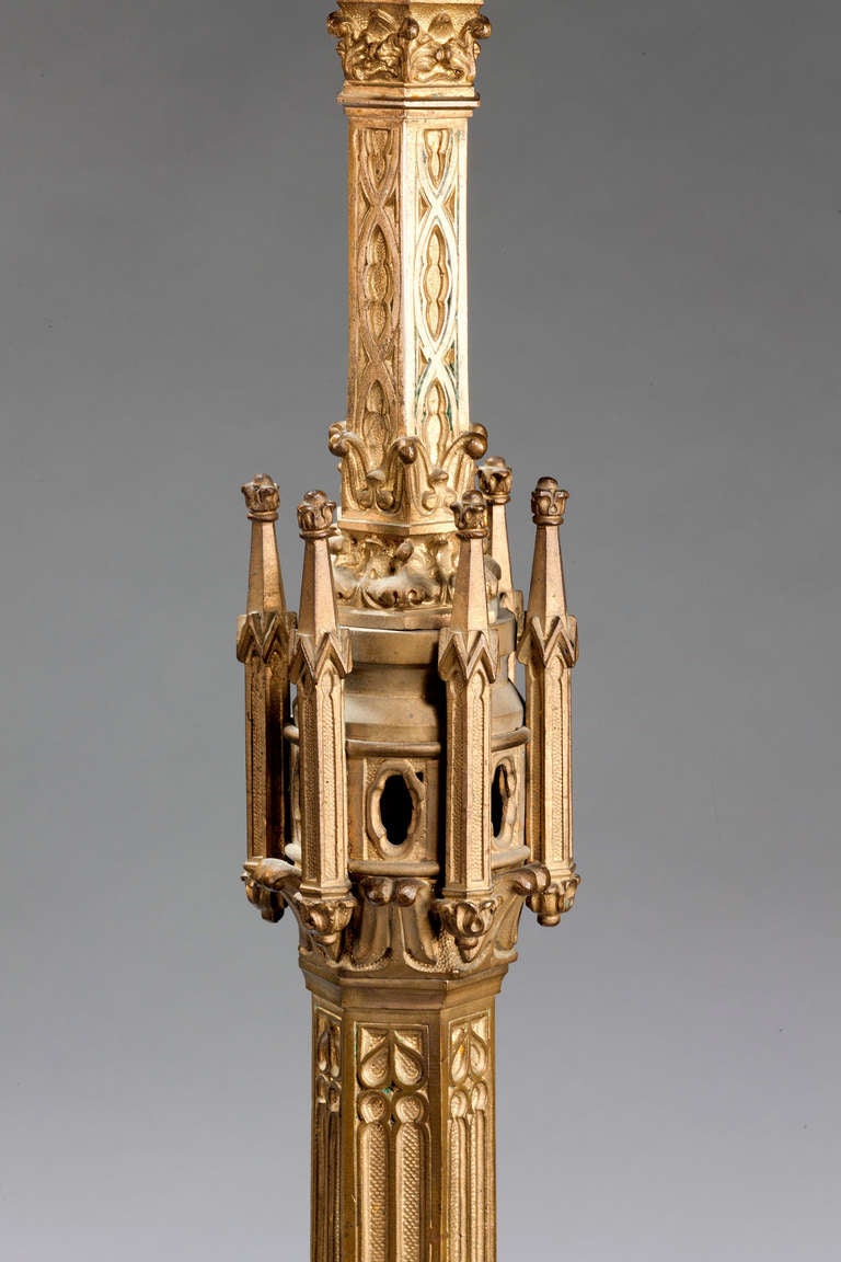 British Pair of 19th Century Gothic Gilt Bronze Lamps