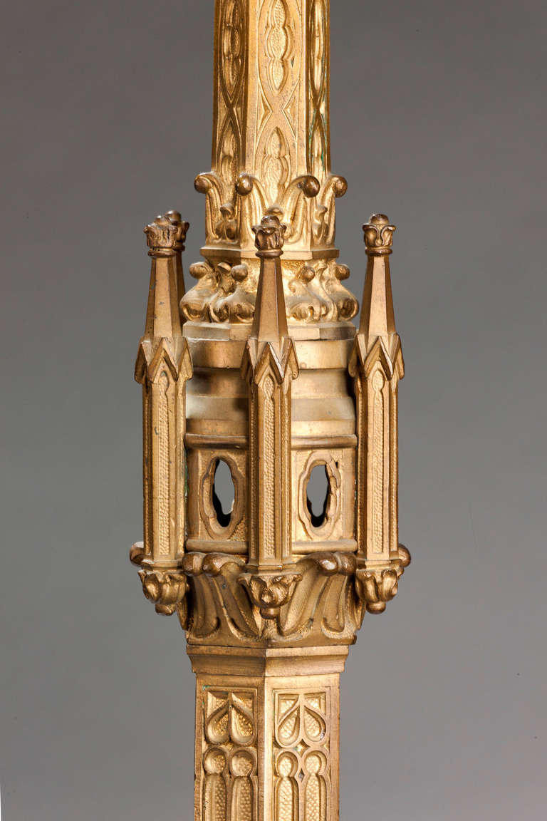 Pair of 19th Century Gothic Gilt Bronze Lamps 2