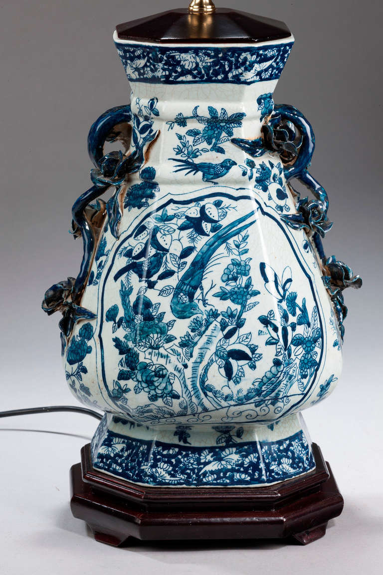Chinese Pair of late 20th century 'Delph Style' Crackle Ware Lamps