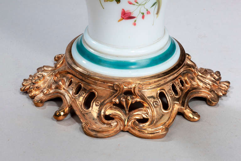 19th Century Late 19th century Single Opaline Vase Lamp with Gilt Bronze Mount