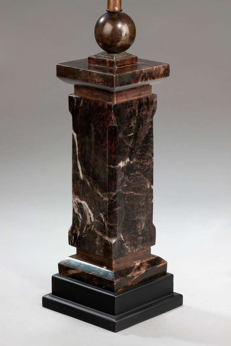 Chinese Pair of Marble Square Section Lamps