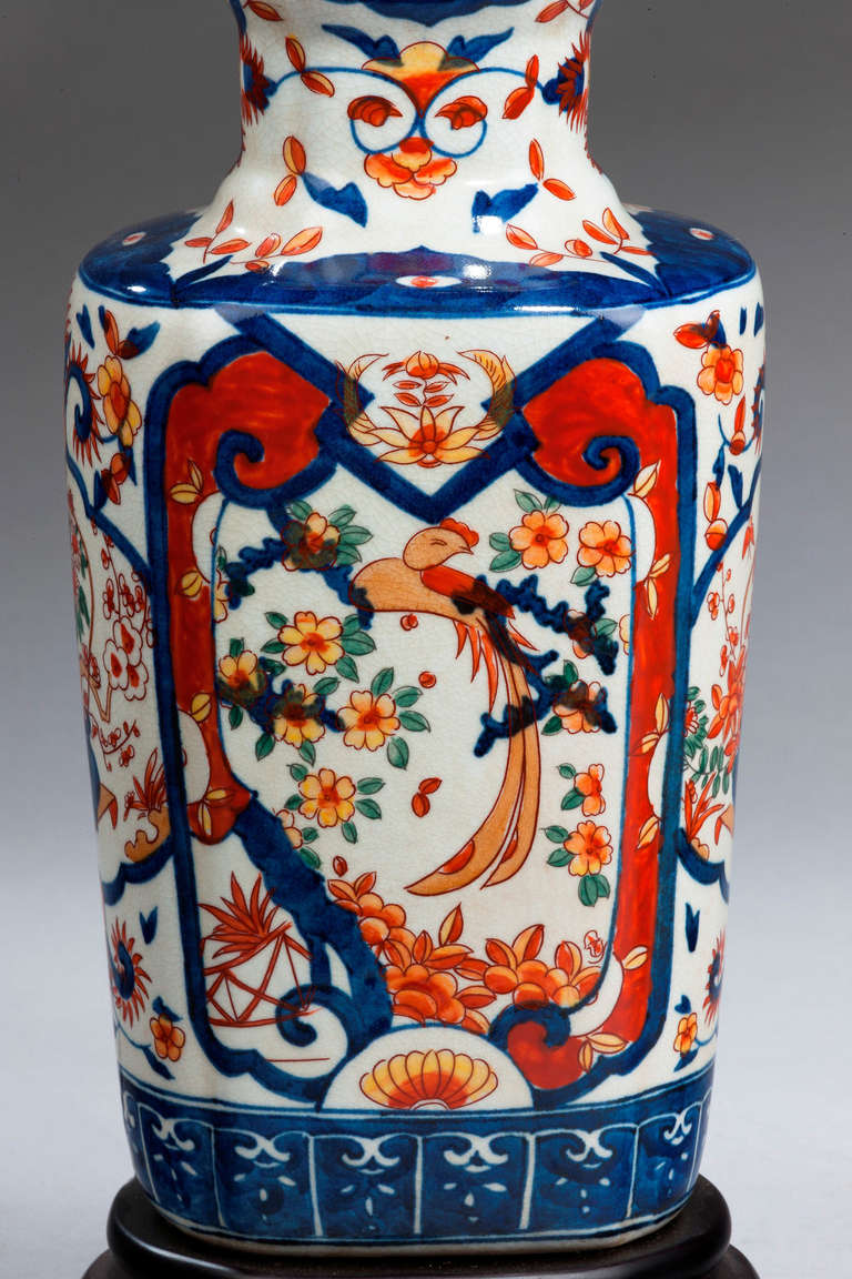 Pair of Imari Porcelain lamps. Modern.

Imari began to be exported to Europe, because the Chinese kilns at Ching-te-Chen were damaged in the political chaos and the new Qing dynasty government stopped trade in 1656–1684. Exported to Europe was made