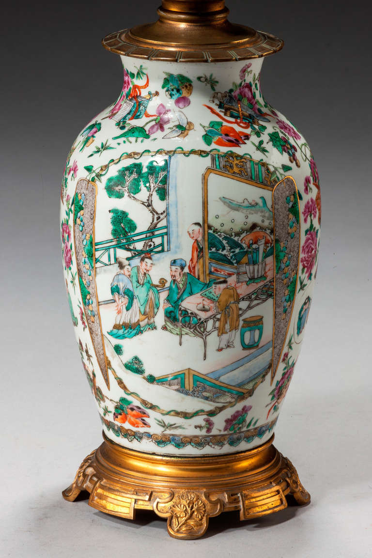 Chinese 19th Century Canton Porcelain Oil Lamp