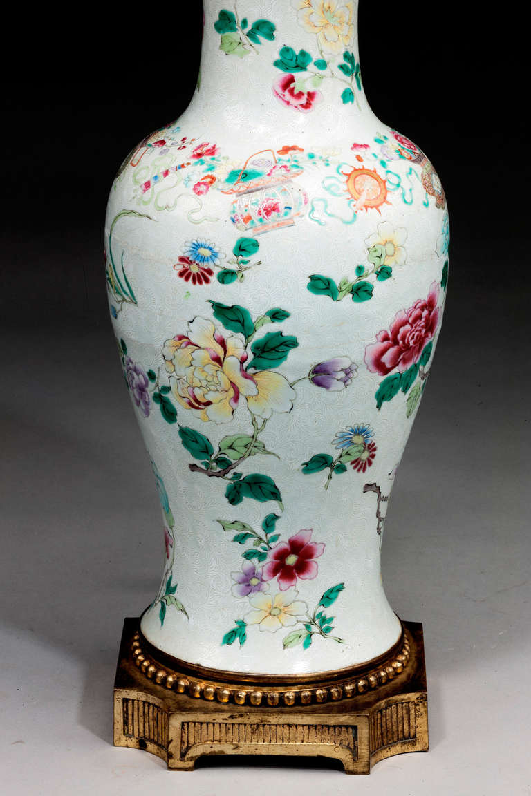 A good Cantonese porcelain vase lamp with sgraffito decoration and gilt bronze mounts.

Shades are not included in the price of our lamps. We do have a competitively priced range of shades for all of our lamps. Please ask for details with your