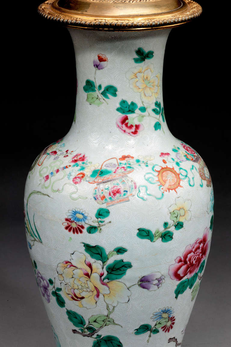 Chinese Late 19th century Canton Porcelain Sgraffito Lamp