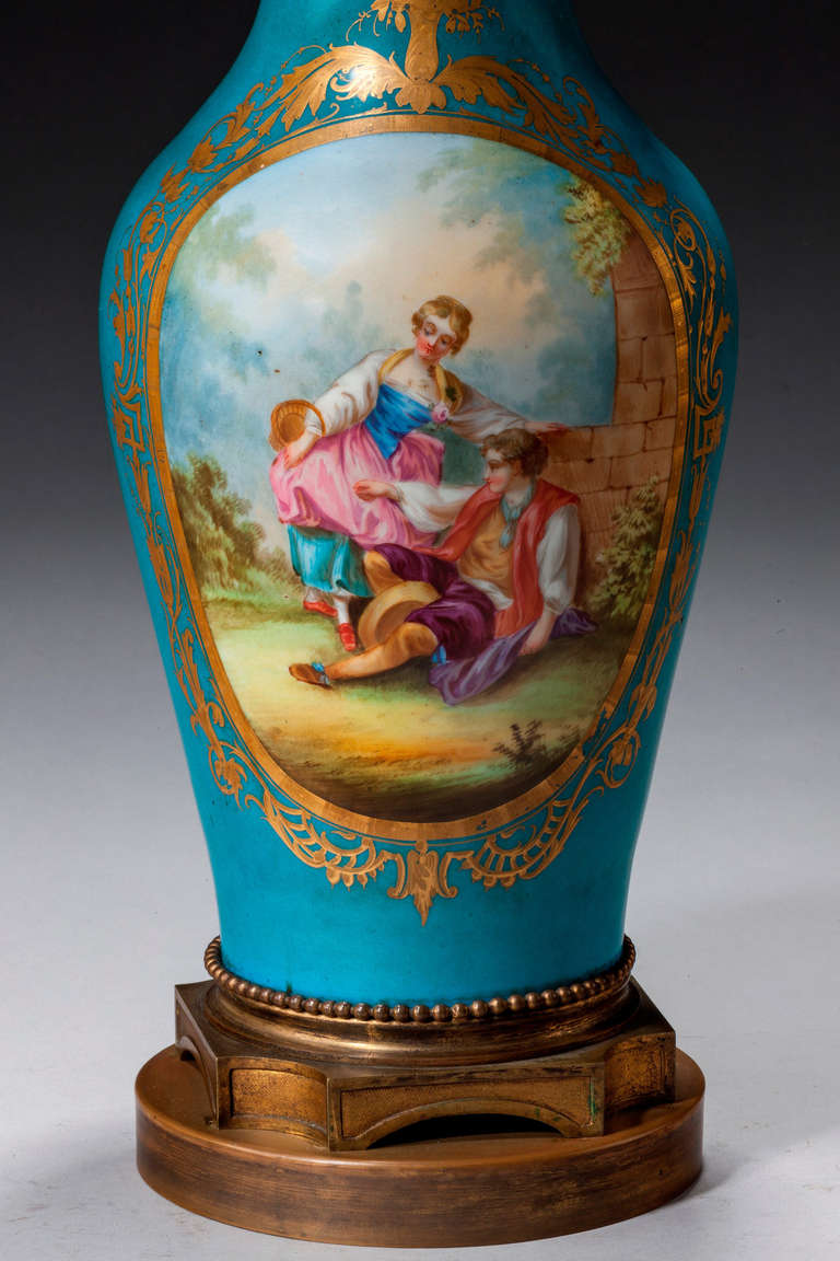 British Late 19th Century Sèvres Style Porcelain Vase Lamp