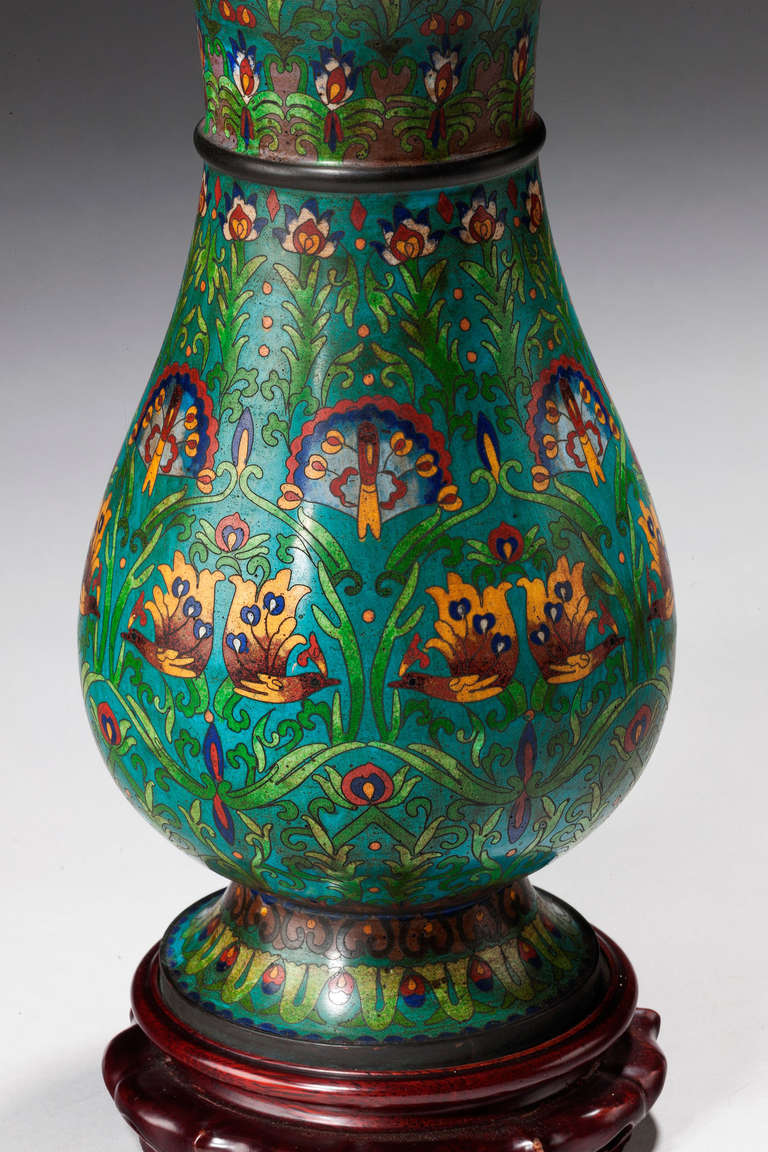 Pair of Cloisonne Ovoid Lamps