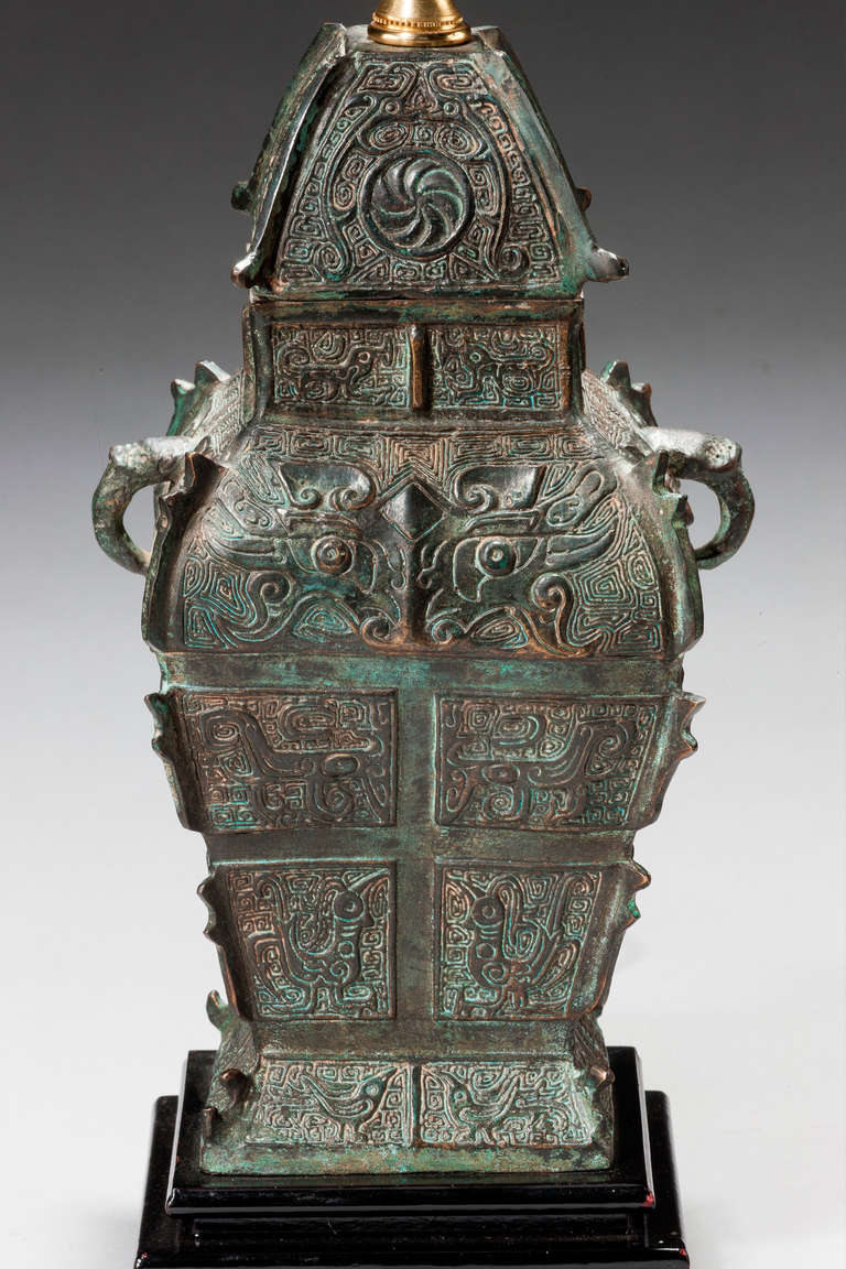 Chinese Pair of 'Archaic' Bronze Lamps