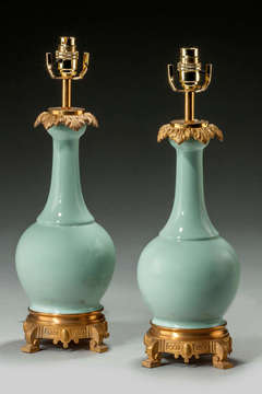 A Good Pair Of Celadon Green Lamps