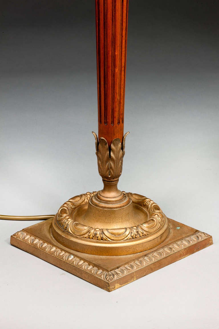British Pair of mid 20th century Mahogany and Gilt Bronze Column Lamps