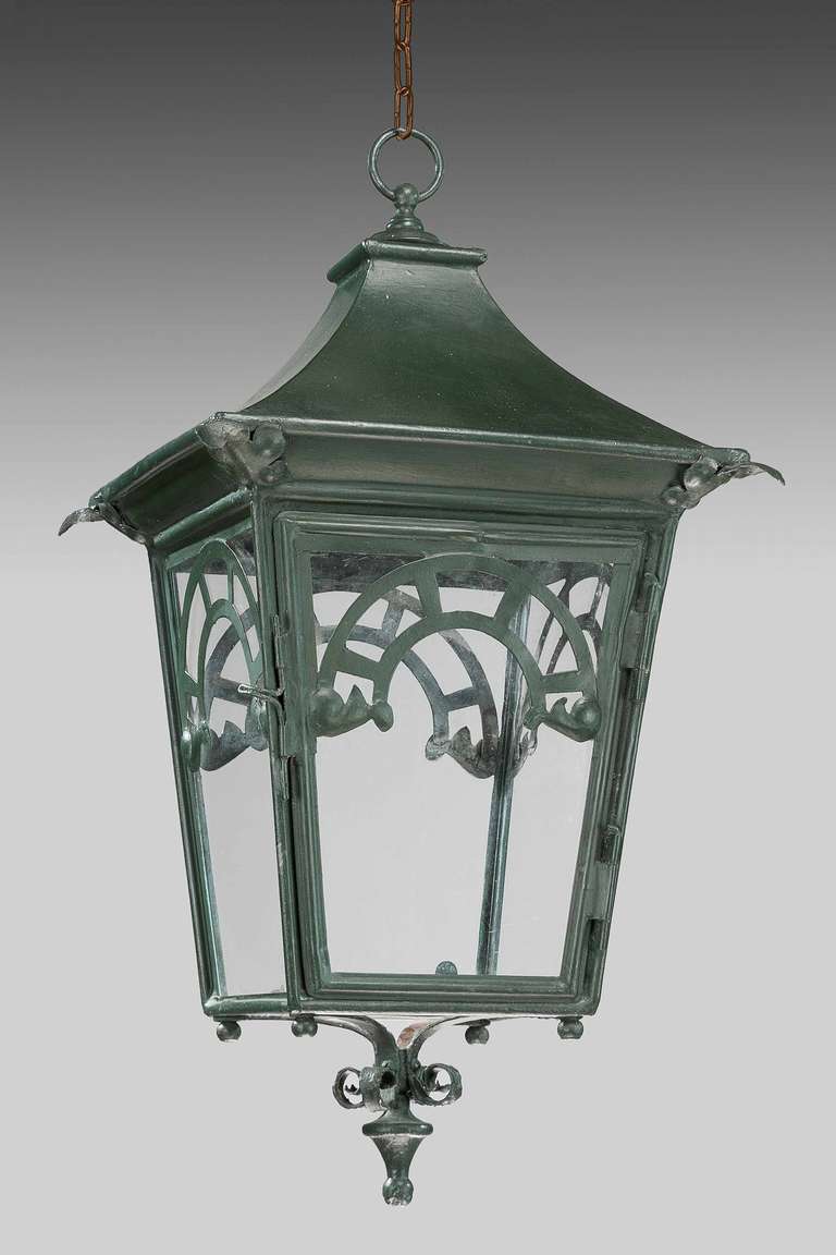 Pair of Four Glass Bronze Lanterns In Good Condition In Peterborough, Northamptonshire