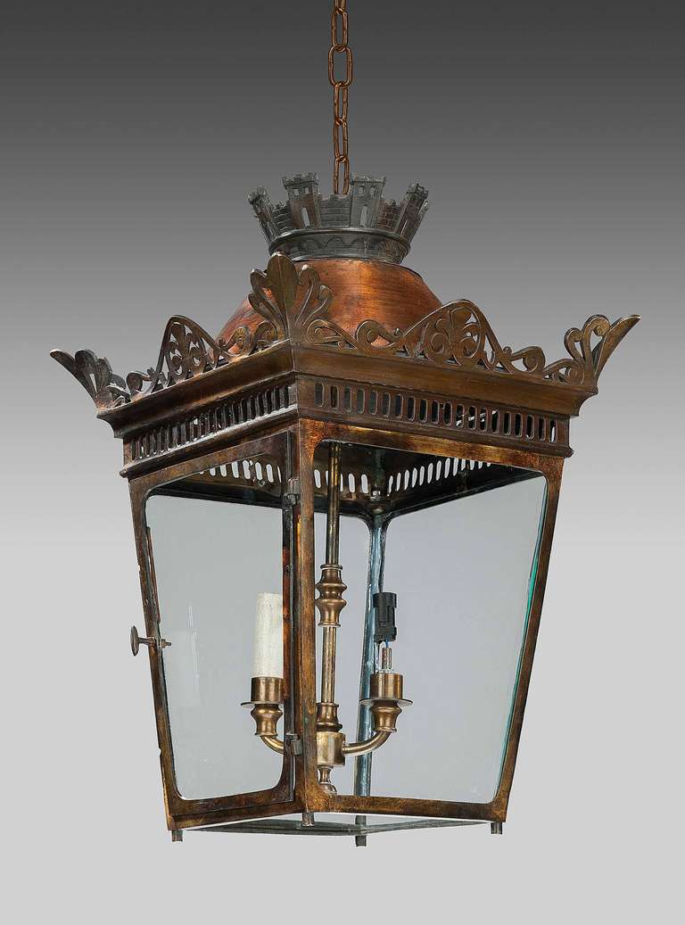 British Early 20th Century Four Glass Lantern