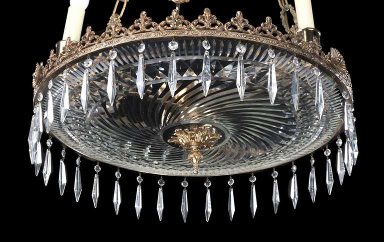 Regency Style Cut glass Plafonnier. 23 Inch Diameter In Good Condition In Peterborough, Northamptonshire