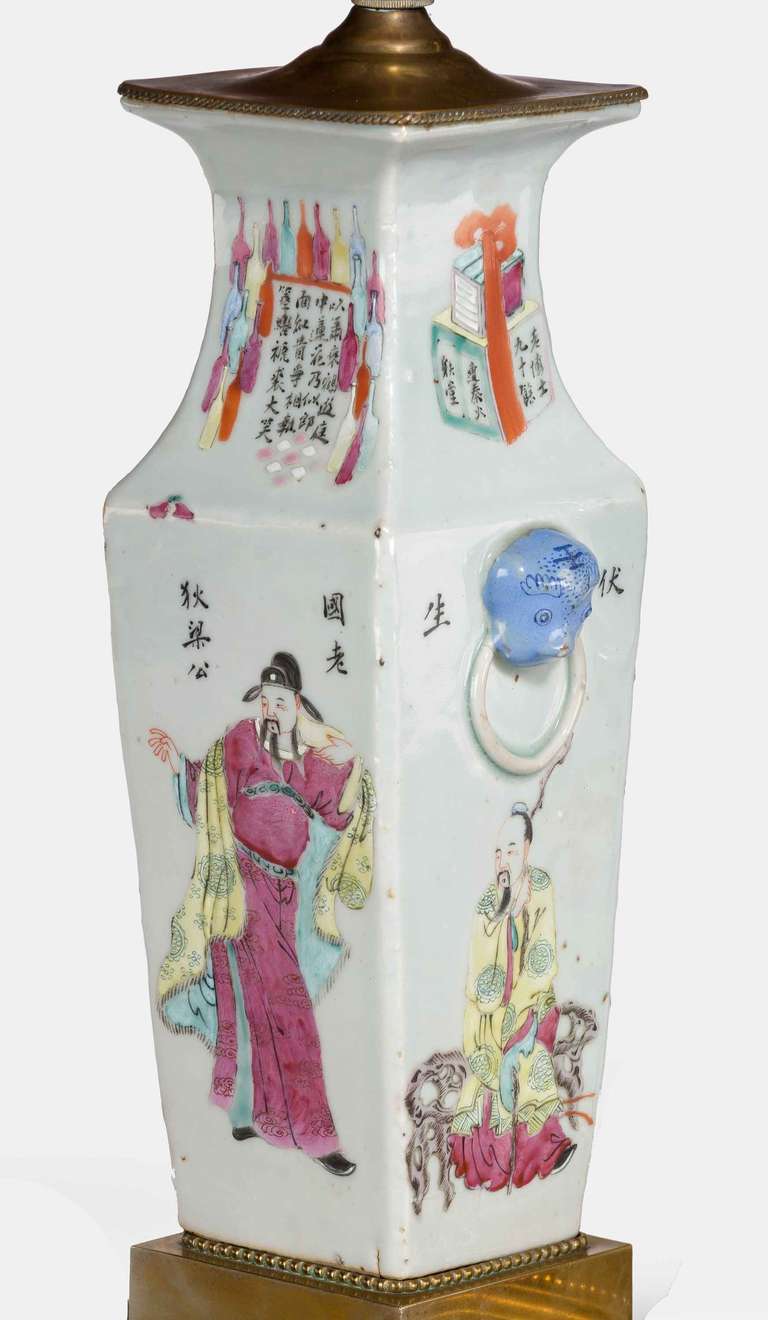 Chinese Pair of 19th Century Cantonese Square Section Vases