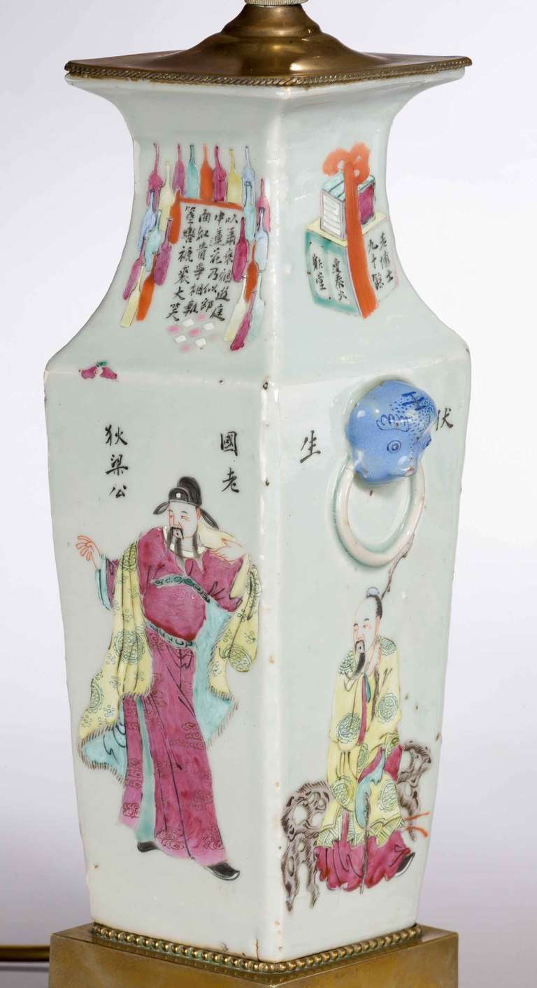 Pair of 19th Century Cantonese Square Section Vases 1