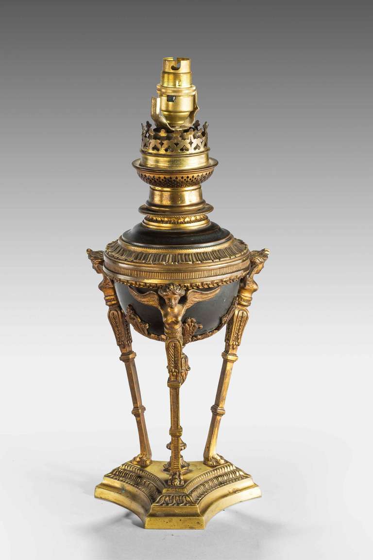 British Pair of 19th Century Gilt Bronze Oil Lamps