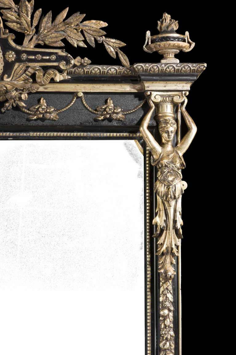 Italian Mid-19th Century Italain Ebonized and Silvered Mirror