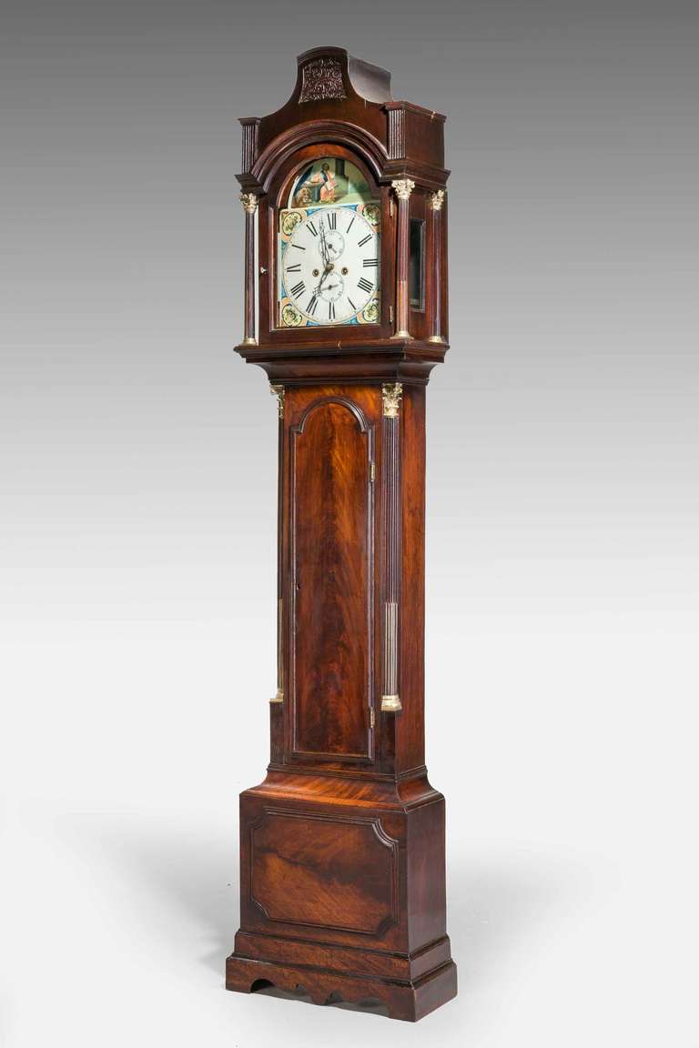 English 19th Century Mahogany Painted Dial Long Case Clock