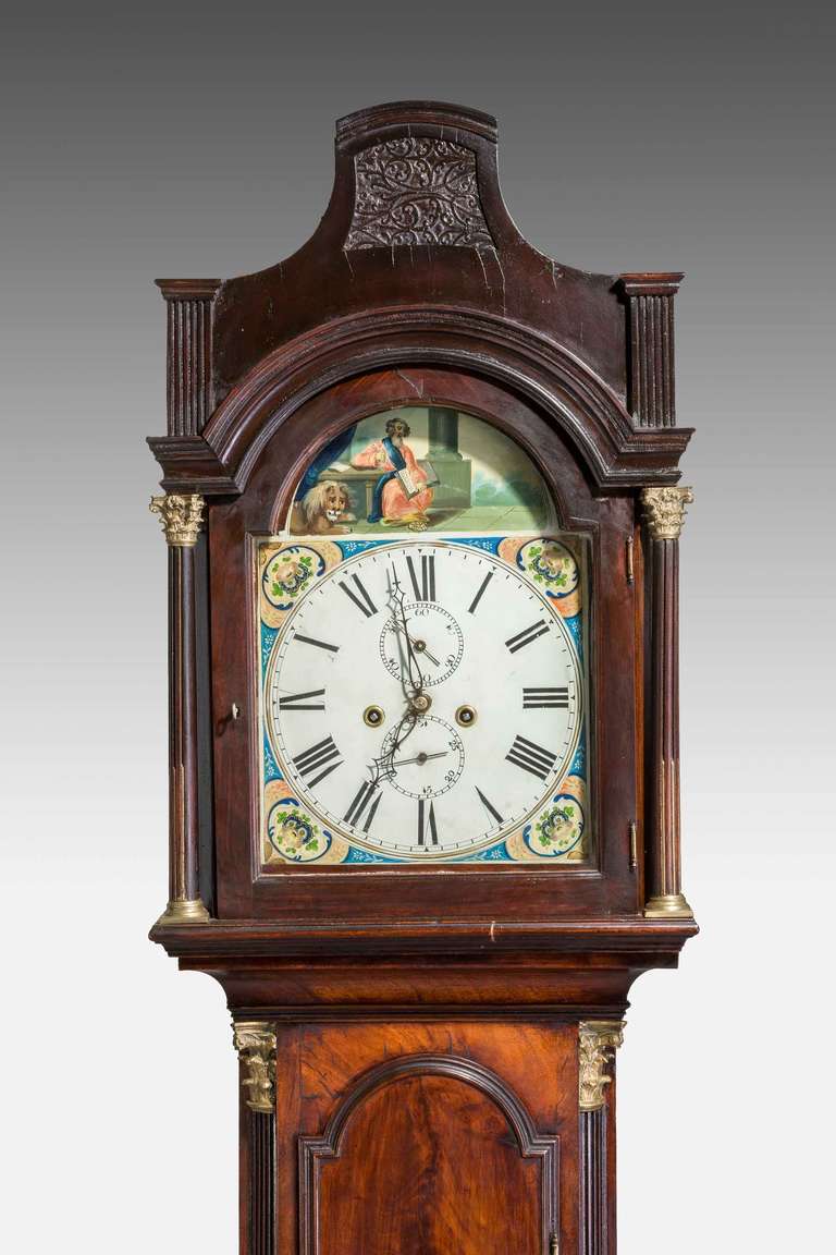 19th Century Mahogany Painted Dial Long Case Clock In Good Condition In Peterborough, Northamptonshire