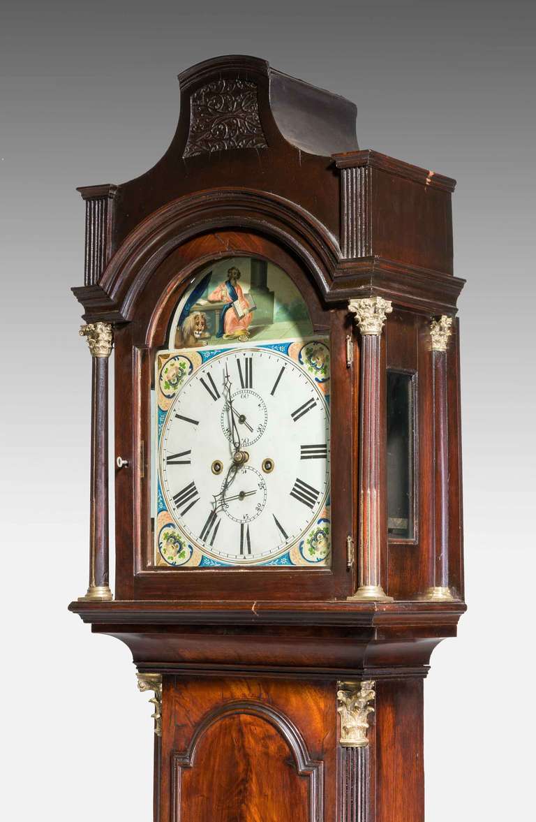 19th Century Mahogany Painted Dial Long Case Clock 1