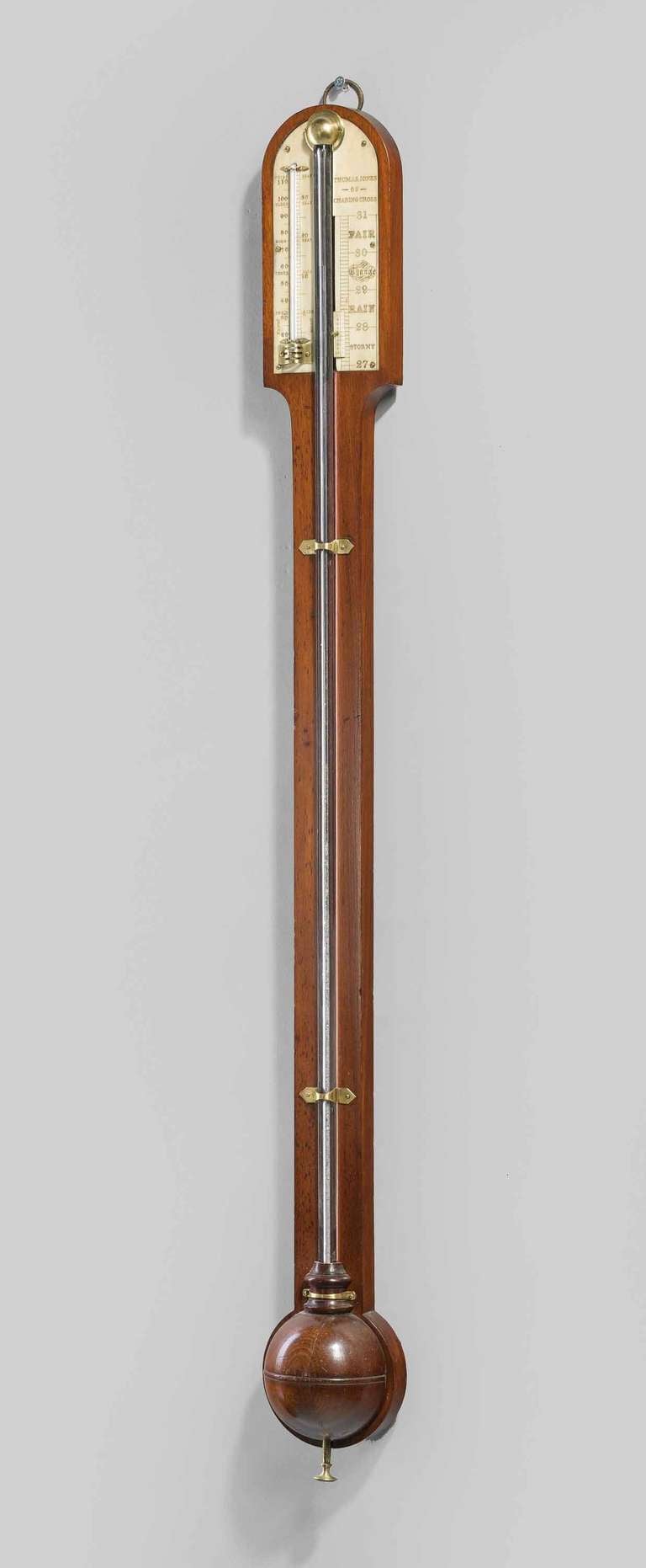 19th Century Walnut Stick Barometer by Thomas Jones In Good Condition In Peterborough, Northamptonshire