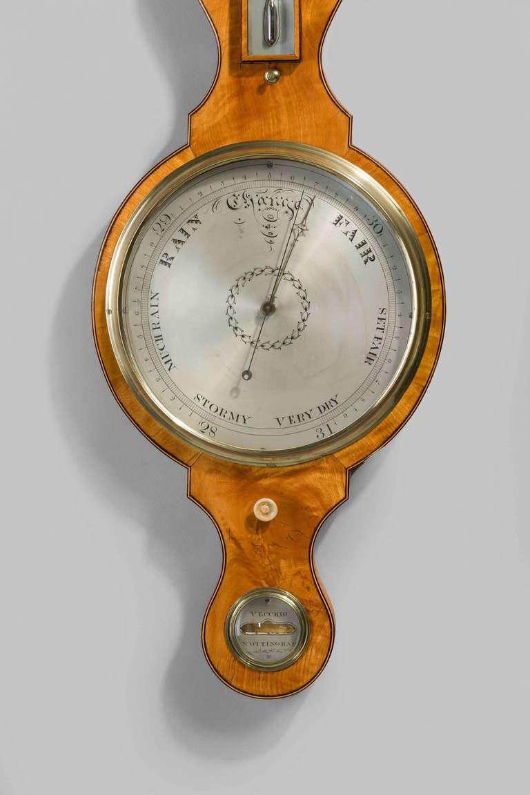 English George III Period 10 ins Satinwood Wheel Barometer by Vecchio