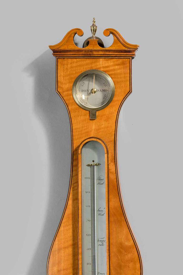 George III Period 10 ins Satinwood Wheel Barometer by Vecchio In Good Condition In Peterborough, Northamptonshire